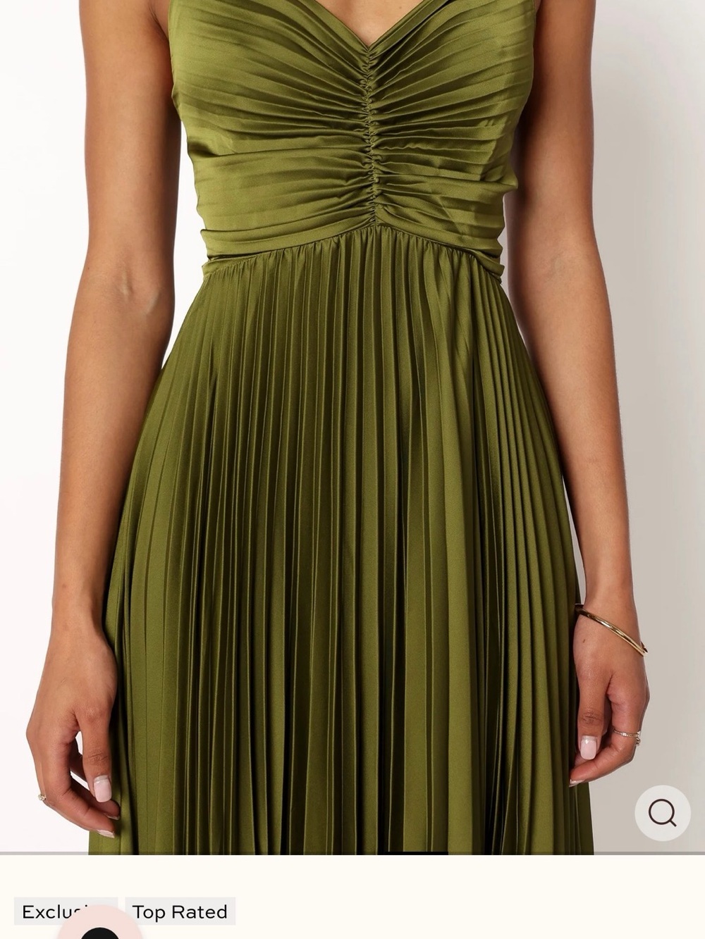 Petal & Pup Naira Palm Green Pleated Maxi Dress with Spaghetti Straps - Picture 5 of 5